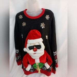 Holiday Time Winter‎ Christmas Festive Black Santa Sweater 0X 14W
